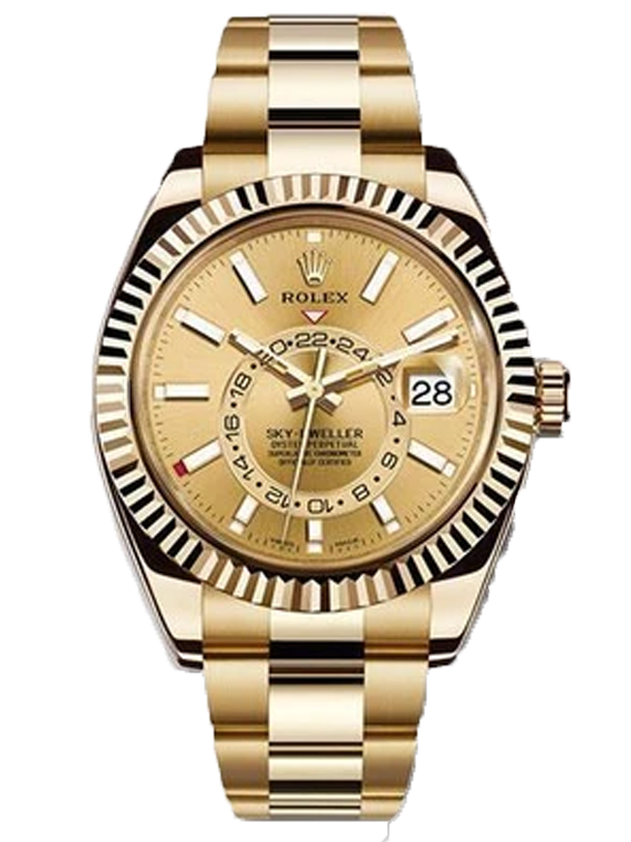 Replica Rolex Sky Dweller 326938 Watch / Yellow Gold Stick Dial / Unworn Complete Set Box & Papers