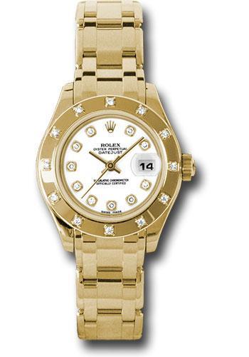 Replica Rolex Yellow Gold Lady-Datejust Pearlmaster 29 Watch - 12 Diamond Bezel - White Diamond Dial