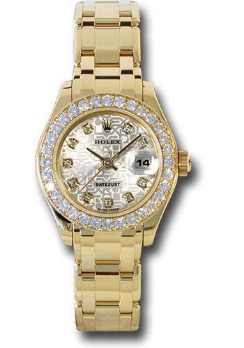Replica Rolex Yellow Gold Lady-Datejust Pearlmaster 29 Watch - 32 Diamond Bezel - Silver Jubilee Diamond Dial