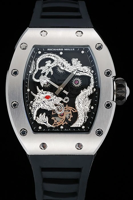 Richard Mille RM 057 Tourbillon Dragon Jackie Chan Silver Case Black Rubber Bracelet new125404