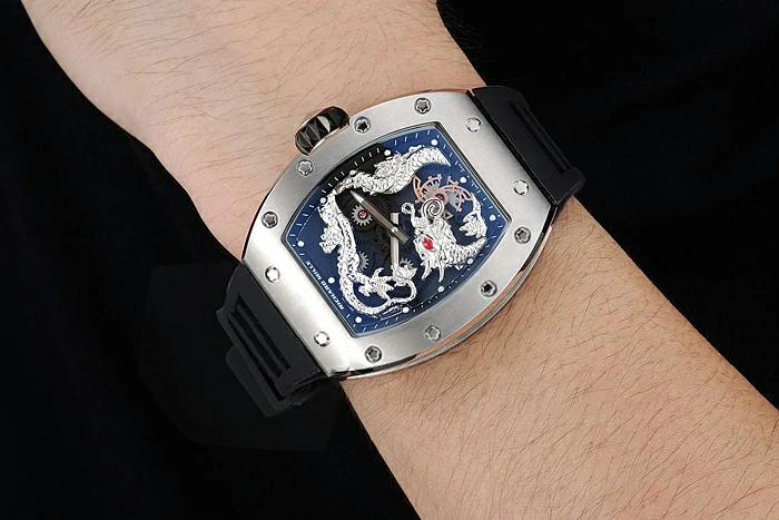 Richard Mille RM 057 Tourbillon Dragon Jackie Chan Silver Case Black Rubber Bracelet new125404