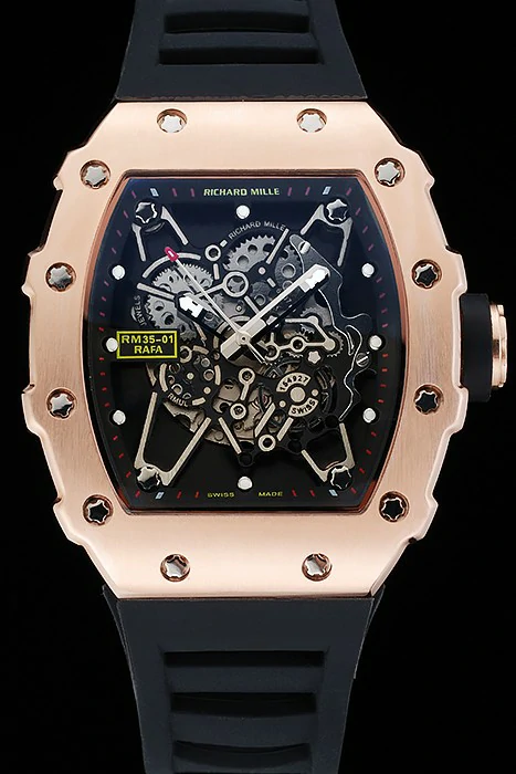 Richard Mille RM 35 01 Rafael Nadal Gold Case Black Rubber Bracelet new125400