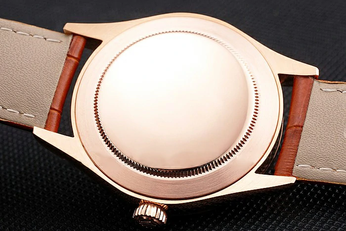 Rolex Cellini Black Dial Roman Numerals Rose Gold Case Light Brown Leather Strap new121622