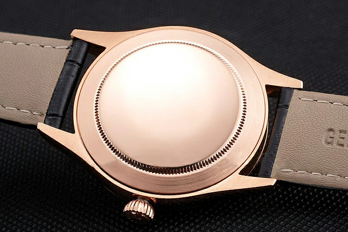 Rolex Cellini Black Dial Rose Gold Case Black Leather Strap new121591