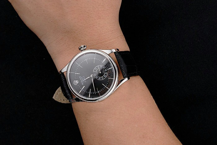 Rolex Cellini Black Dial Stainless Steel Case Black Leather Strap new121593