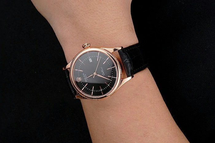 Rolex Cellini Date Black Dial Rose Gold Markings Rose Gold Case Black Leather Strap new121610