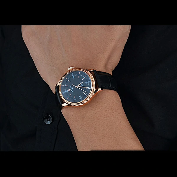 Rolex Cellini Time Gold Case Black Dial Black Leather Bracelet new60540