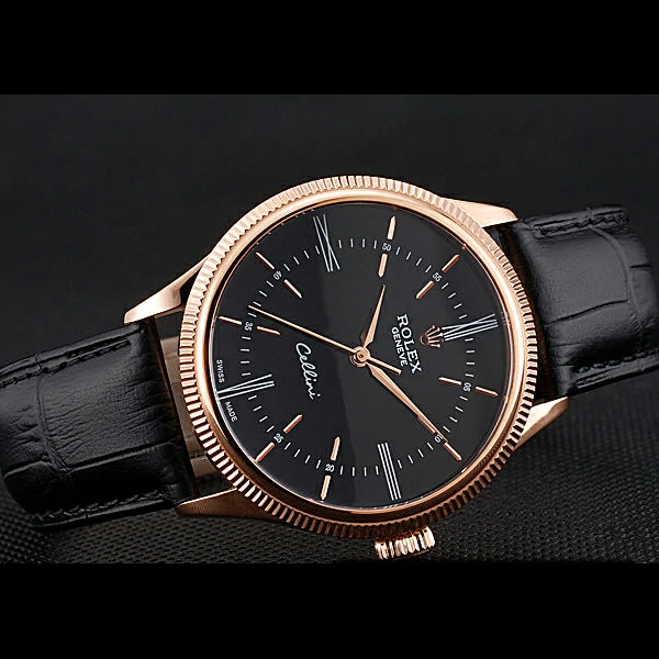 Rolex Cellini Time Gold Case Black Dial Black Leather Bracelet new60540