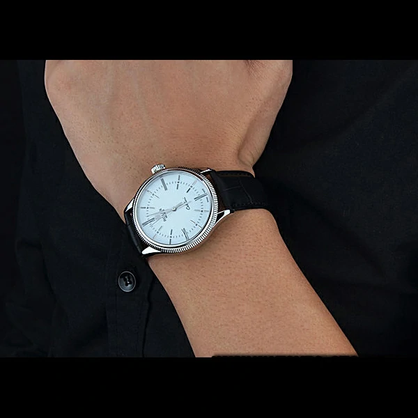 Rolex Cellini Time Silver Case White Dial Black Leather Bracelet new60537