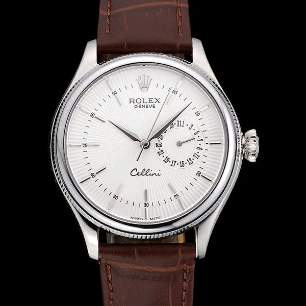 Rolex Cellini White Dial Stainless Steel Case Brown Leather Bracelet new60649