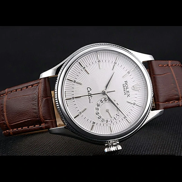 Rolex Cellini White Dial Stainless Steel Case Brown Leather Bracelet new60649