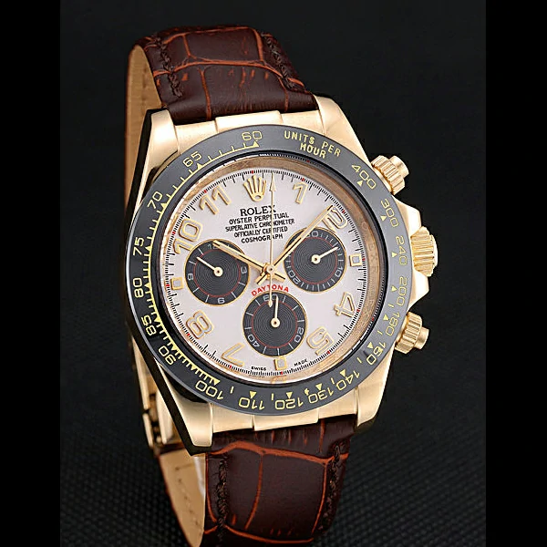 Rolex Cosmograph Daytona Gold Case Black Subdials Brown Leather Bracelet new60522