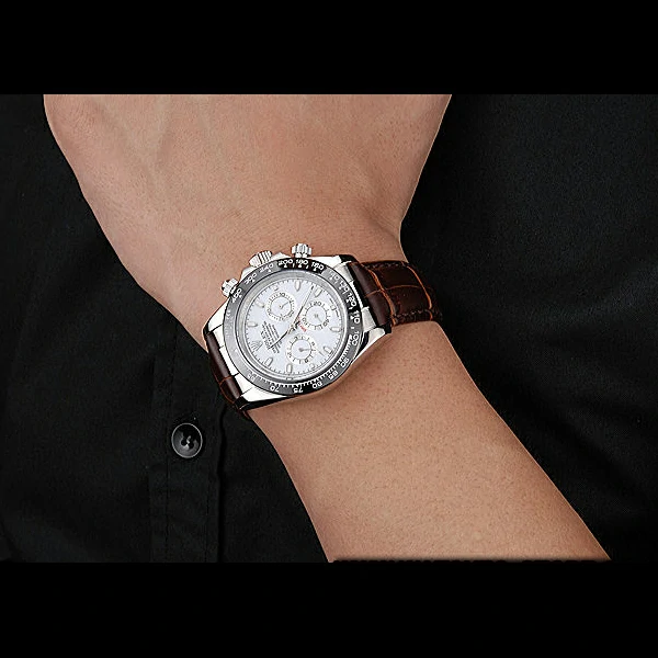 Rolex Cosmograph Daytona Stainless Steel Case White Dial Brown Leather Bracelet new60519
