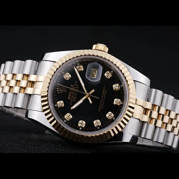 Rolex Datejust Black Dial Diamonds Ribbed Bezel new58634