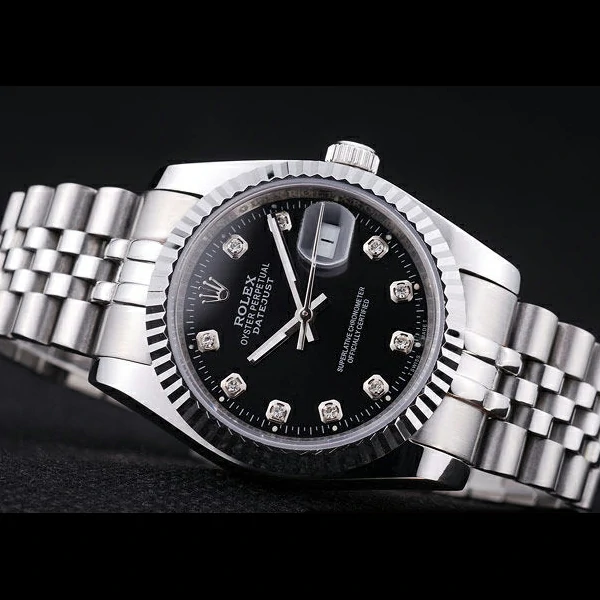 Rolex Datejust Black Dial Diamonds Ribbed Bezel new58639