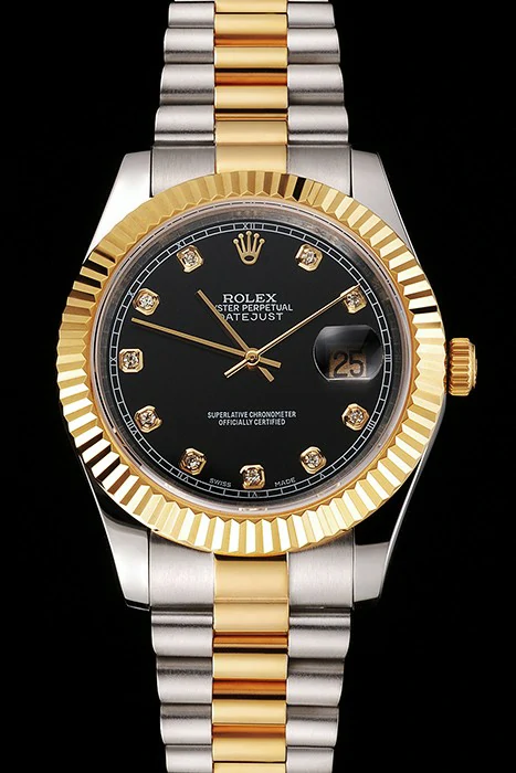 Rolex Datejust Black Dial Stainless Steel Case Gold Bezel Two Tone Bracelet new122504