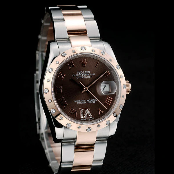 Rolex DateJust Brushed Stainless Steel Case Brown Dial Diamond Plated new58940