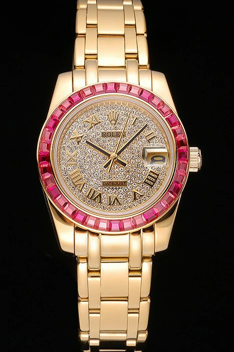 Rolex Datejust Diamond Dial Pink Jewels Bezel Gold Case And Bracelet new120978