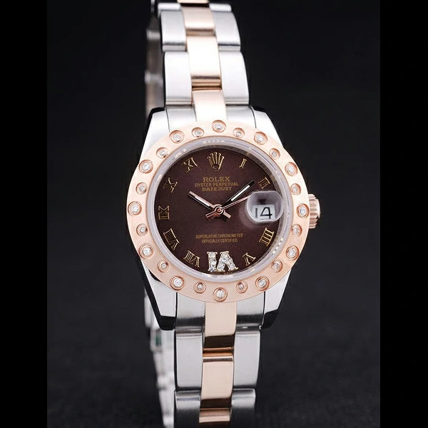 Rolex Datejust Diamonds Rose Gold Polished Bezel Brown Dial new58656