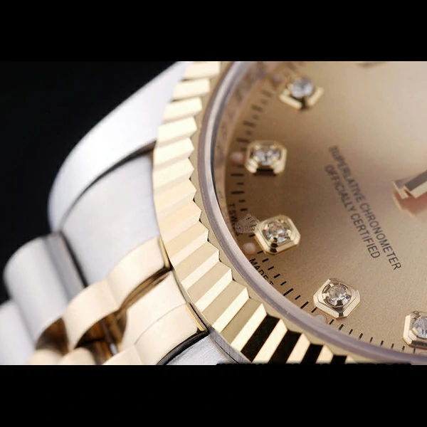 Rolex Datejust Gold Dial Diamonds Ribbed Bezel new58633