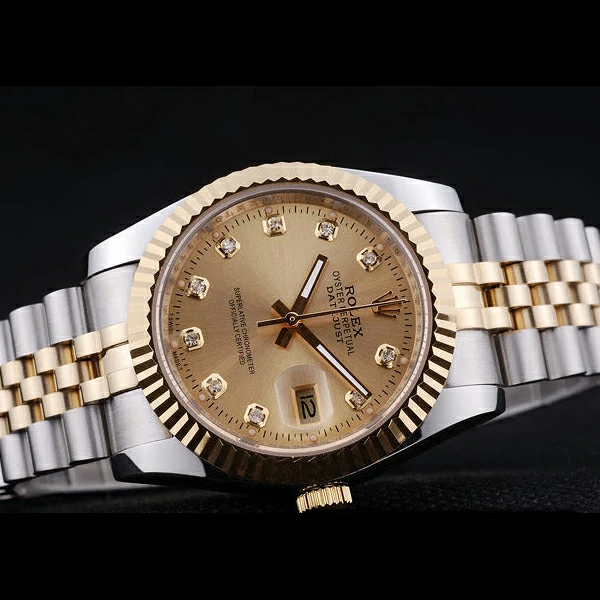 Rolex Datejust Gold Dial Diamonds Ribbed Bezel new58633