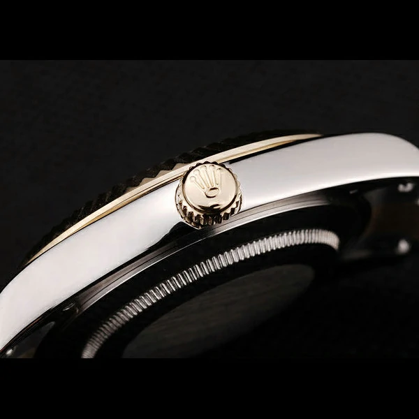 Rolex DateJust Gold Ribbed Pattern Bezel Black Dial new58678