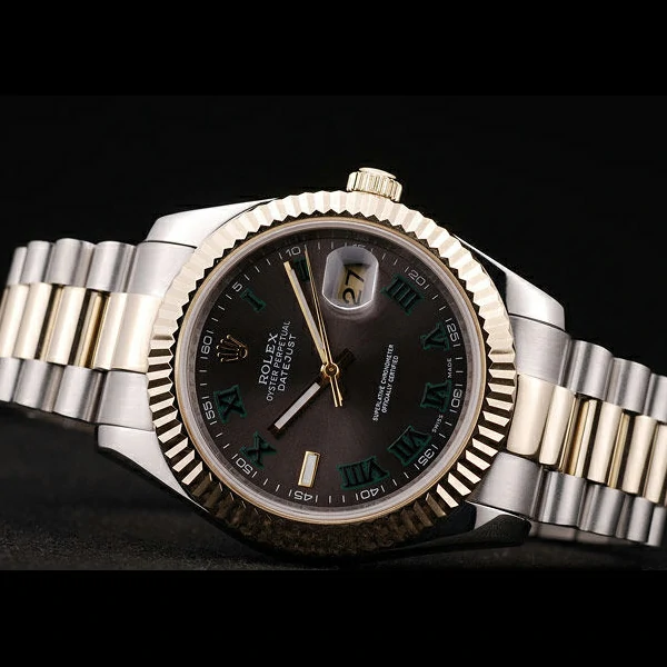Rolex DateJust Gold Ribbed Pattern Bezel Black Dial new58678