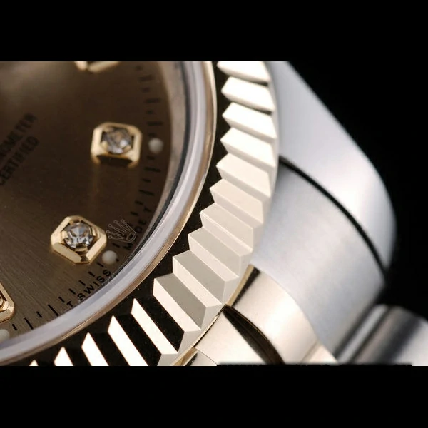 Rolex DateJust Gold Stainless Steel Ribbed Bezel Goldish Dial new58924