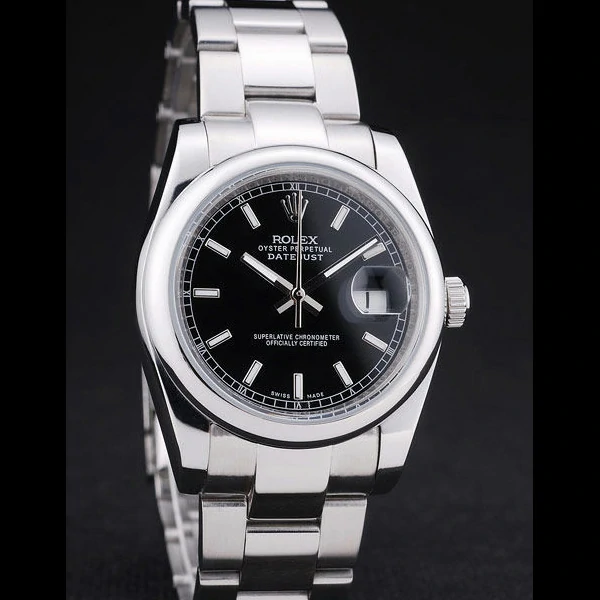 Rolex Datejust Polished Silver Bezel Black Dial new58648