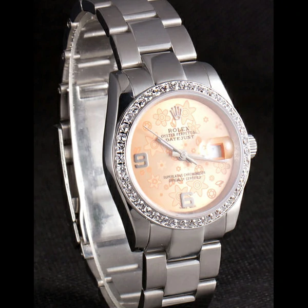 Rolex Datejust Polished Stainless Steel Orange Flowers Dial Diamond Plated new58021