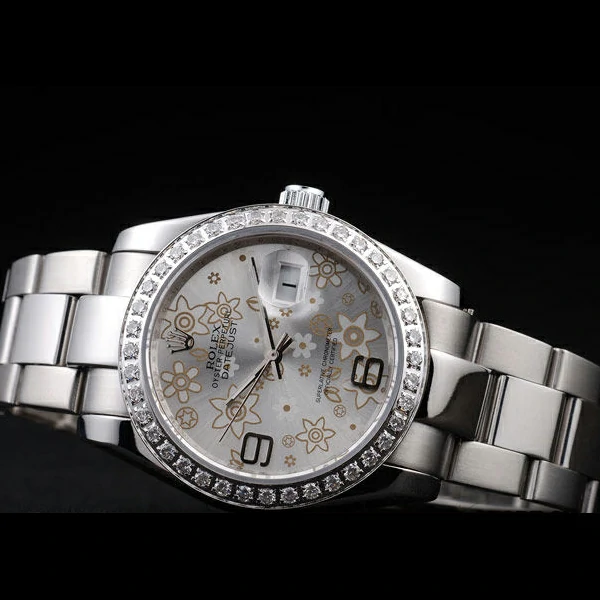 Rolex Datejust Polished Stainless Steel Silver Flowers Dial Diamond Plated new58019