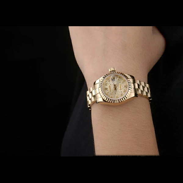 Rolex DateJust Ribbed Pattern Gold Bezel Gold Dial new58687