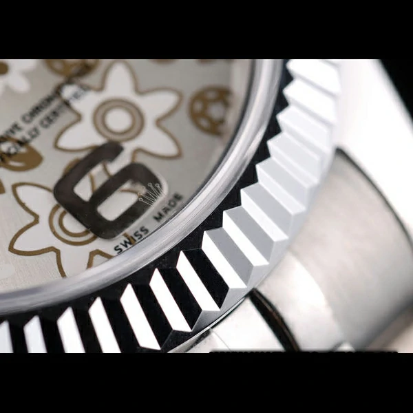 Rolex DateJust Stainless Steel Ribbed Bezel Flower Silver Dial new58929