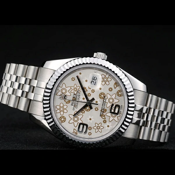 Rolex DateJust Stainless Steel Ribbed Bezel Flower Silver Dial new58929
