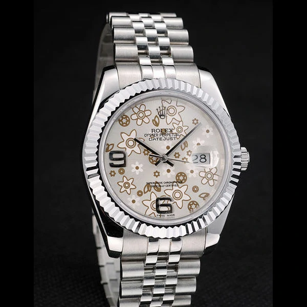 Rolex DateJust Stainless Steel Ribbed Bezel Flower Silver Dial new58947