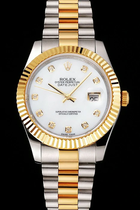 Rolex Datejust White Dial Diamond Hour Marks Gold Bezel Stainless Steel Case Two Tone Bracelet new122509