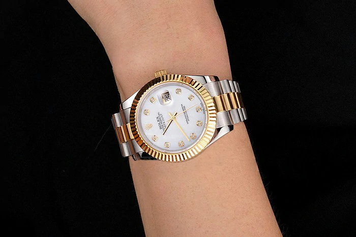 Rolex Datejust White Dial Diamond Hour Marks Gold Bezel Stainless Steel Case Two Tone Bracelet new122509