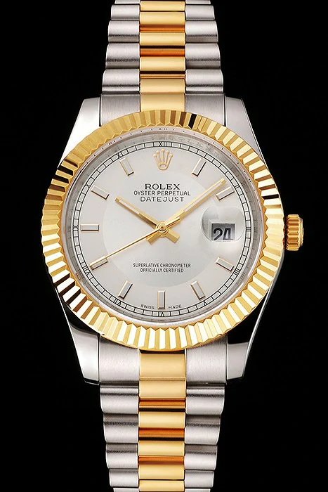 Rolex Datejust White Dial Gold Bezel Stainless Steel Case Two Tone Gold Bracelet new122511