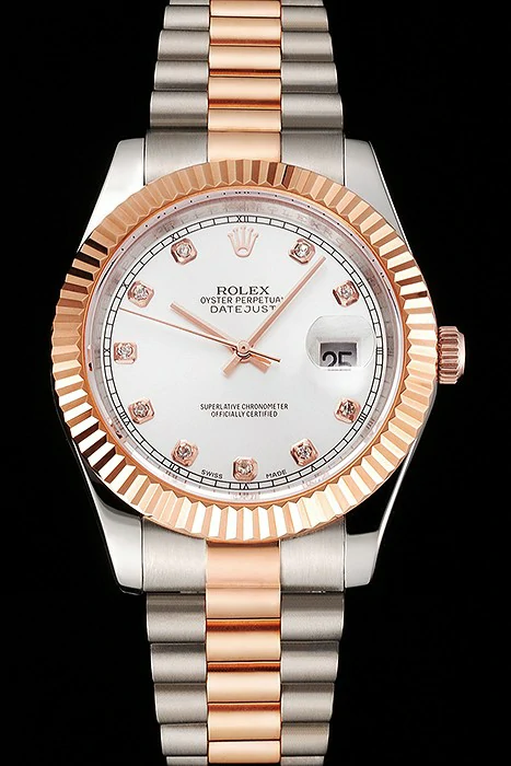 Rolex Datejust White Dial Rose Gold Bezel Stainless Steel Case Two Tone Bracelet new122513