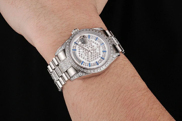 Rolex Day Date Diamond Pave Dial And Bezel And Stainless Steel Bracelet new123403