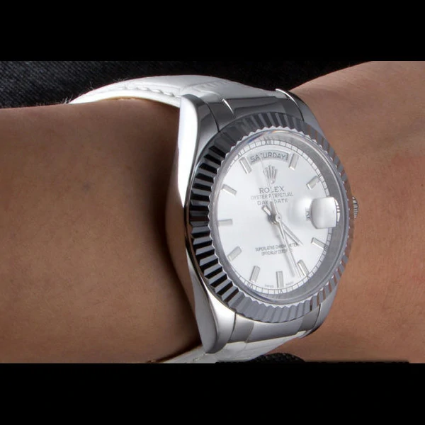 Rolex Day Date Oyster Collection White Leather Band new59560