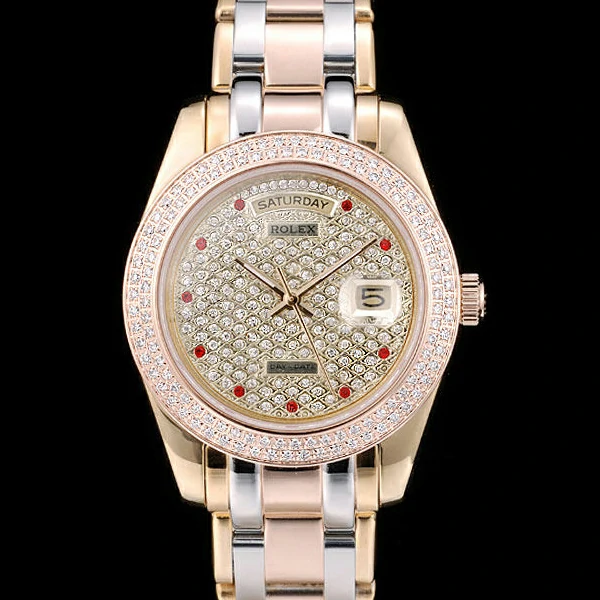 Rolex DayDate Diamond Plated Gold Dial Triple Colored Bracelet new58937