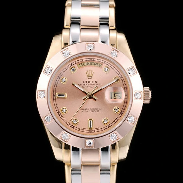 Rolex DayDate Diamond Plated Rose Gold Bezel Triple Colored Bracelet new58936