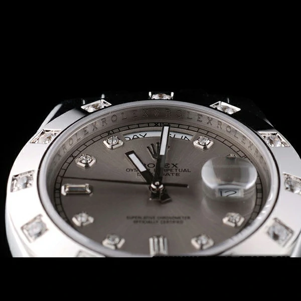 Rolex DayDate Diamond Plated Stainless Steel Bezel Grey Dial new58933