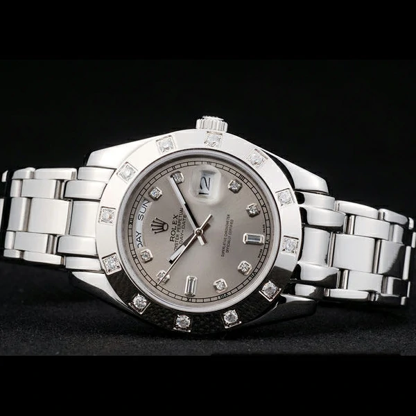 Rolex DayDate Diamond Plated Stainless Steel Bezel Grey Dial new58933