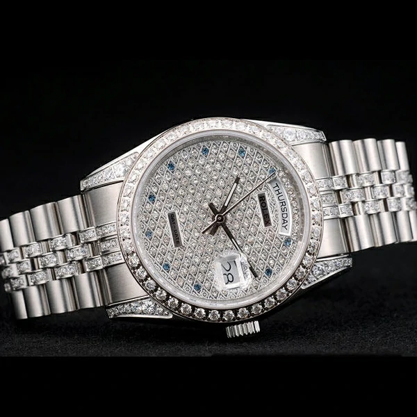 Rolex DayDate Diamond Plated Stainless Steel Bracelet Diamond Plated Dial new58931