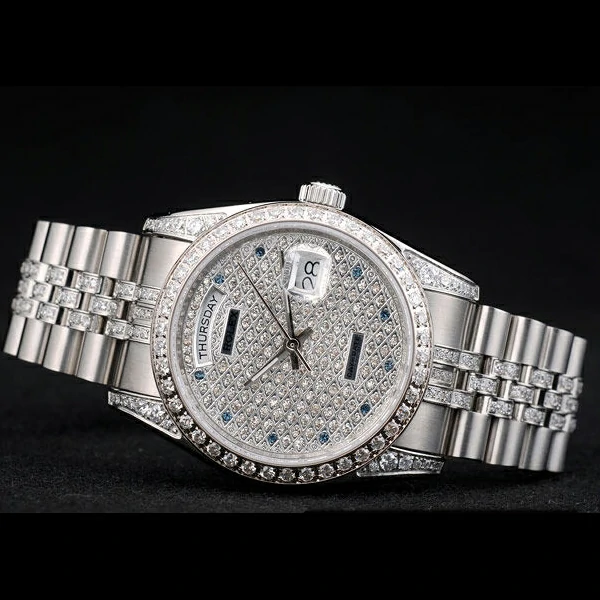 Rolex DayDate Diamond Plated Stainless Steel Bracelet Diamond Plated Dial new58931