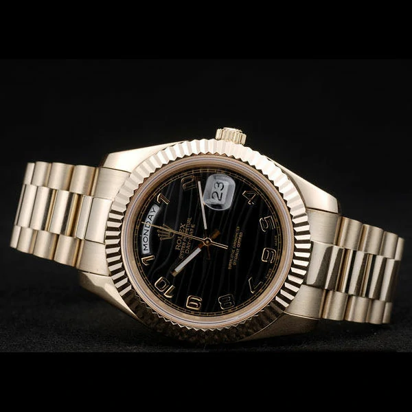 Rolex DayDate Gold Stainless Steel Ribbed Bezel Black Dial new58944