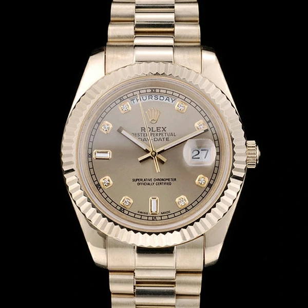 Rolex DayDate Gold Stainless Steel Ribbed Bezel Goldish Dial new58925