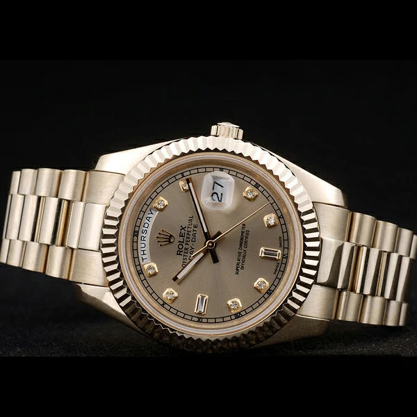 Rolex DayDate Gold Stainless Steel Ribbed Bezel Goldish Dial new58925